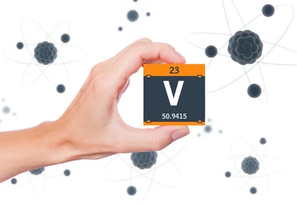 Vanadium Element Symbool Handheld Atomen Drijvend Achtergrond — Stockfoto