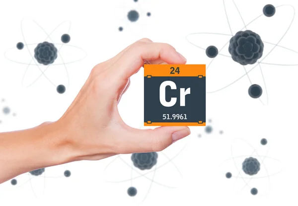 Chromium Element Symbol Handheld Atoms Floating Background — Stock Photo, Image