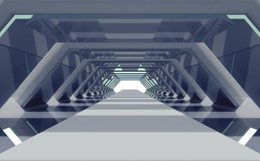 Fütüristik koridor veya tünel mavi elemanları ile