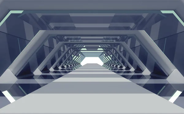 Corredor Túnel Futurista Com Elementos Azuis — Fotografia de Stock