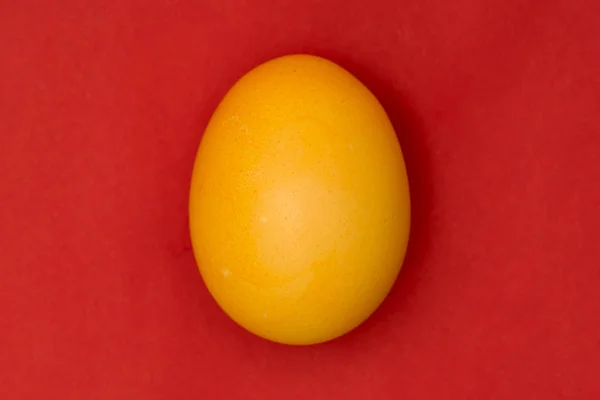 Geel Geschilderd Easter Egg Rode Achtergrond — Stockfoto