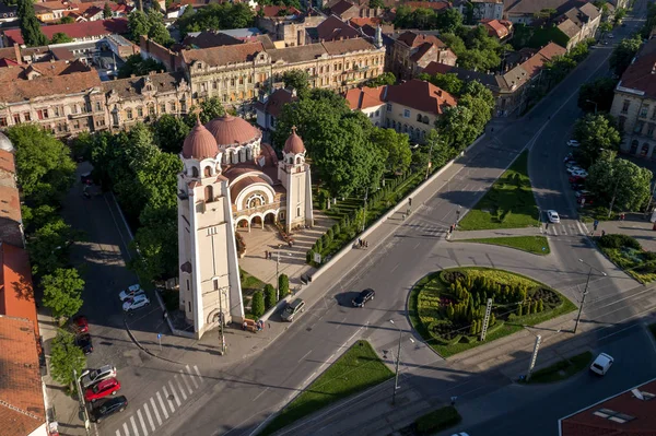 Krásný Iosefin Pravoslavná Církev Zvláštní Architekturou Temešváru Rumunsko Letecký Pohled — Stock fotografie