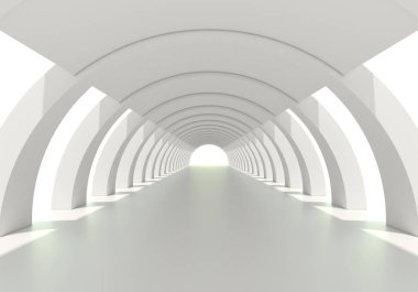 Parlak beyaz dairesel koridor veya tünel