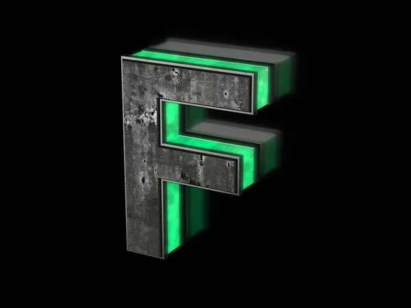 Futuristischer Buchstabe Volumetrischer Rostiger Metallbuchstabe Mit Grünem Lichtrahmen Der Dunklen — Stockfoto