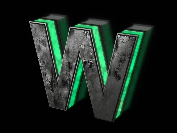 Futuristic Letter Volumetric Rusty Metal Letter Green Light Outline Glowing — Stock Photo, Image