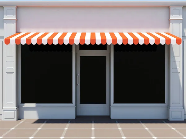 Shopfront Sol Frente Loja Clássica Com Toldos Laranja Renderizar — Fotografia de Stock