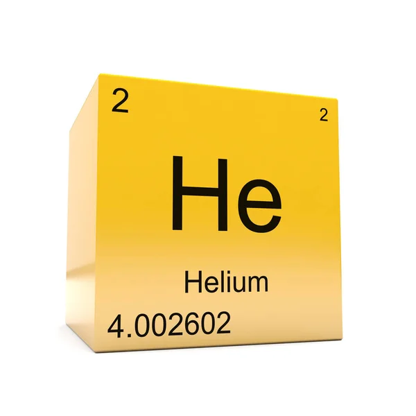 Símbolo Elemento Químico Hélio Tabela Periódica Exibida Cubo Amarelo Brilhante — Fotografia de Stock