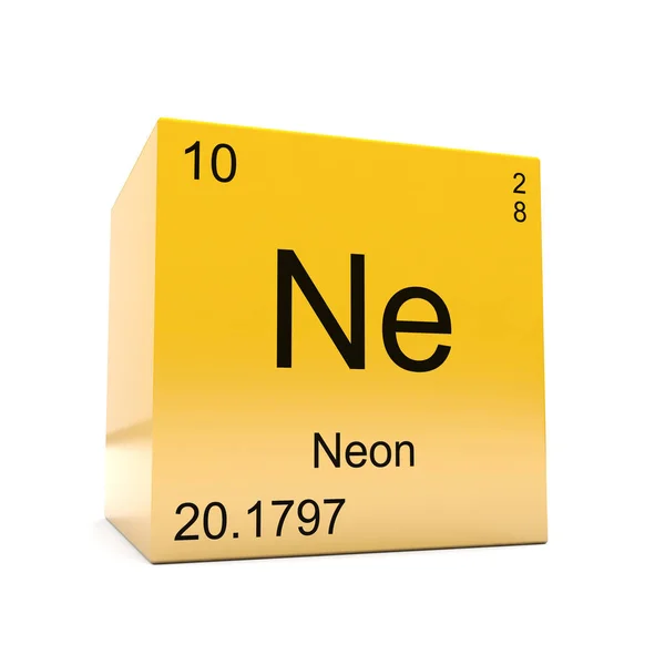 Neon Chemical Element Symbol Periodic Table Displayed Glossy Yellow Cube — Stock Photo, Image