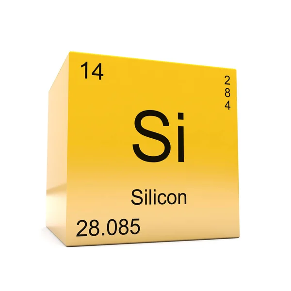 Símbolo Elemento Químico Silício Tabela Periódica Exibida Cubo Amarelo Brilhante — Fotografia de Stock