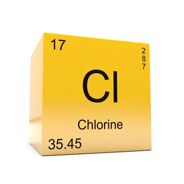 Chlorine Chemical Element Symbol Periodic Table Displayed Glossy Yellow Cube — Stock Photo, Image