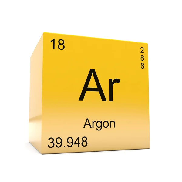 Símbolo Elemento Químico Argônio Tabela Periódica Exibida Cubo Amarelo Brilhante — Fotografia de Stock