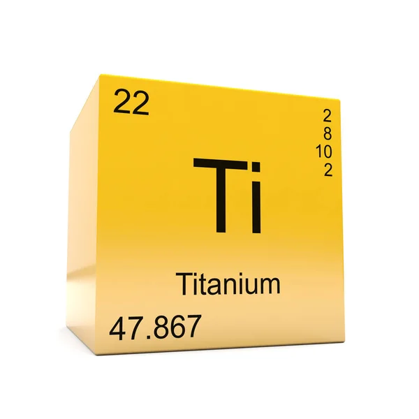 Символ Химического Элемента Титана Периодической Таблицы Отображаемой Глянцевом Желтом Кубе — стоковое фото