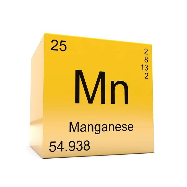 Símbolo Elemento Químico Manganês Tabela Periódica Exibida Cubo Amarelo Brilhante — Fotografia de Stock