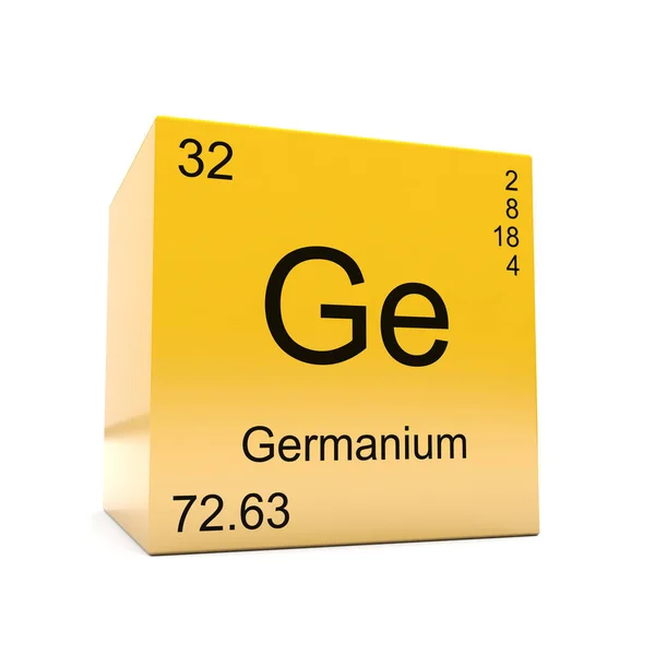 Germanium Symbol Chemický Prvek Periodické Tabulky Zobrazené Lesklý Žlutá Kostka — Stock fotografie