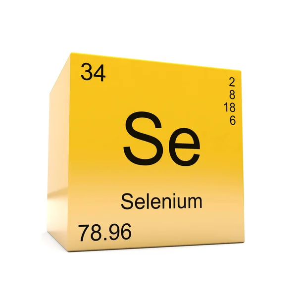 Símbolo Elemento Químico Selênio Tabela Periódica Exibida Cubo Amarelo Brilhante — Fotografia de Stock