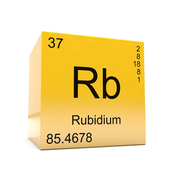 Символ Хімічного Елемента Рубідію Періодичної Таблиці Відображається Глянцевому Жовтому Кубі — стокове фото