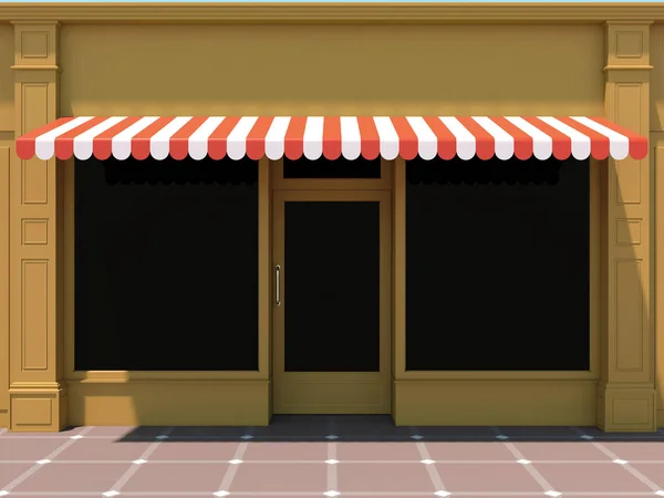 Shopfront in the sun - classic store front with orange awnings