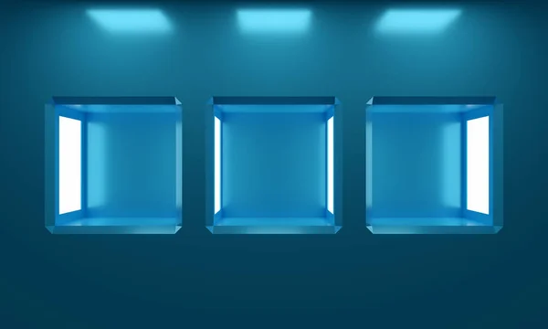 Futurista Azul Vitrine Vazia Estilo Minimalista Moderno — Fotografia de Stock