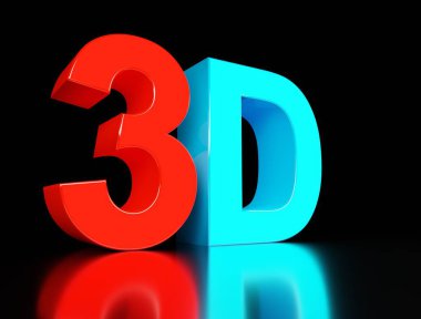 Karanlıkta kırmızı ve mavi parlayan 3D metin etiketi