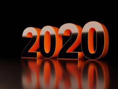 Siyah arka plan üzerine 2020 parlak turuncu metin - Mutlu yıllar etiketi