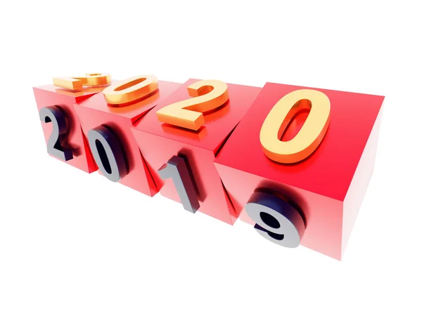 2019 2020 Years Flip Red Glossy Cubes Render — Stock Photo, Image