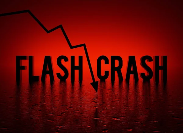 Flash Crash Textwort Und Roter Absturzpfeil Konzeptioneller Dunkelroter Hintergrund Renderer lizenzfreie Stockfotos