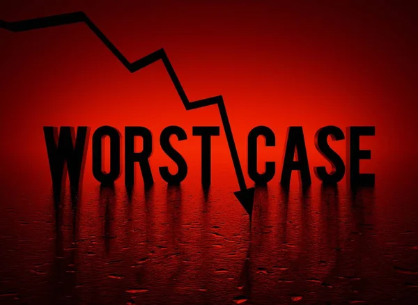 Worst Case Text Word Red Crashing Arrow Conceptual Dark Red — Stock Photo, Image