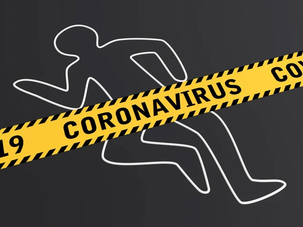 Coronavirus Warning Message Yellow Tape 스타일 렌더링된 포커스 — 스톡 사진