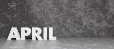 Nisan metni beton duvar ve zemin arkaplan serisi 3D oluşturma