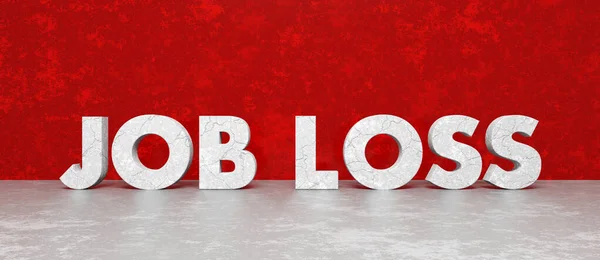 Job Loss Palavras Texto Parede Vermelha Concreto Piso Fundo Render — Fotografia de Stock