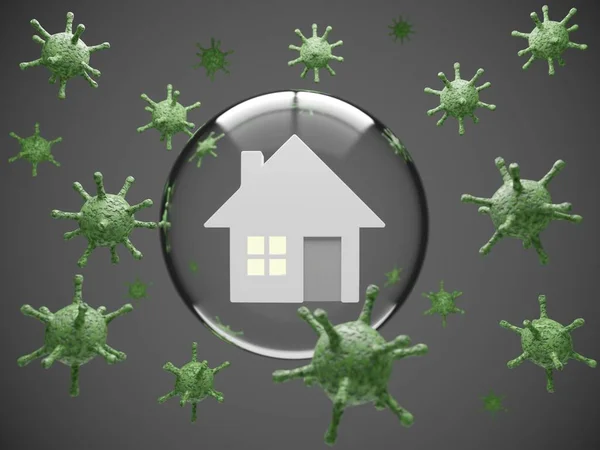 Evde Kavramsal Görüntü Kalın Koronavirüse Karşı Korunan Arka Plandaki Bir - Stok İmaj