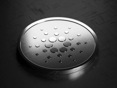 Cardano metallic coin - open source cryptocurrency blockchain and distributed ledger technology project - 3D render clipart