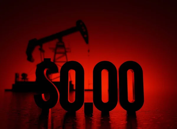 Цены Нефть Рушатся Идет Нулю Концептуальный Красный Фон Изображения Буровой Стоковое Изображение
