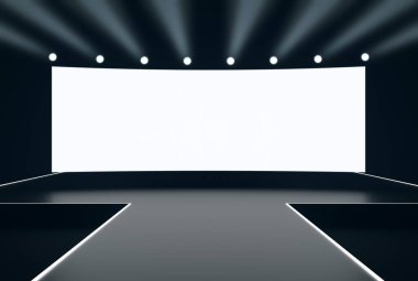 Boş beyaz ekran görüntüsü ve 3 boyutlu ışık lekeleri olan modern sahne