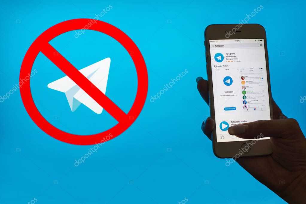 Ukraine, Dnieper - APRIL 26, 2018: Application Telegrams in a smartphone. Messenger Telegram wants to block in Russia.