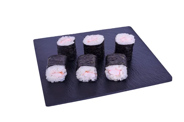 Tradiční Čerstvé Japonské Sushi Maki Černém Kameni Maki Abi Bílém — Stock fotografie