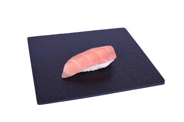 Traditionele Verse Japanse Sushi Zwarte Steen Nigiri Teka Een Witte — Stockfoto