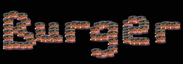 Word Burger Black Background Small Burgers — Stock Photo, Image