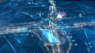 Akıllı Bağlı Şehir silueti. Gelecekçi ağ konsepti, şehir teknolojisi