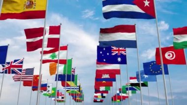 Dünyanın 3 boyutlu illüstrasyon bayrakları