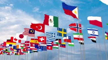 Dünyanın 3 boyutlu illüstrasyon bayrakları