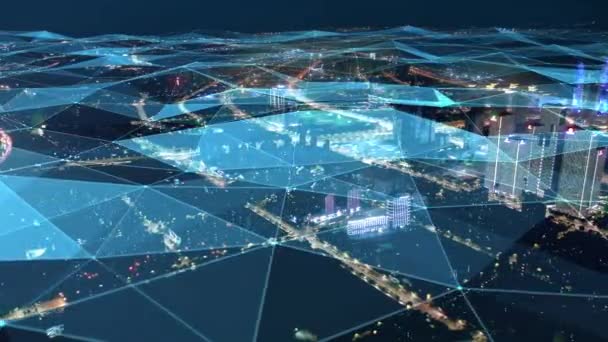 Smart Connected City Skyline Concept Réseau Futuriste Ville Technologie — Video