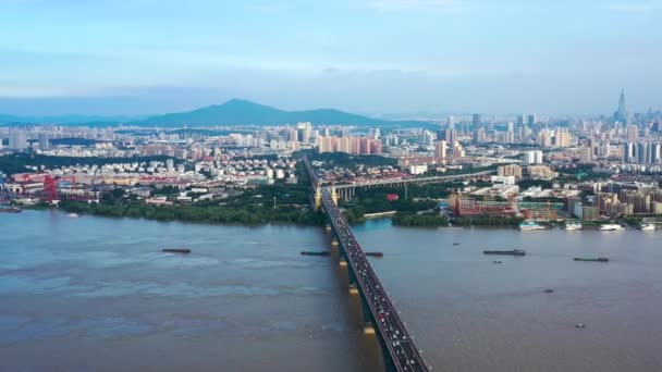 Ciudad Nanjing Provincia Jiangsu Paisaje Urbano Construcción Puente Del Río — Vídeos de Stock