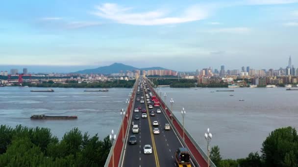Nanjing Şehri Jiangsu Eyaleti Şehir Inşaat Arazisi Yantze Nehri Köprüsü — Stok video