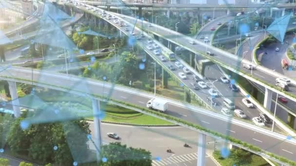 Vista Aérea Del Cruce Carreteras Con Coches Movimiento Concepto Piloto — Vídeos de Stock