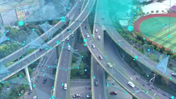 Vista Aérea Del Cruce Carreteras Con Coches Movimiento Concepto Piloto — Vídeos de Stock