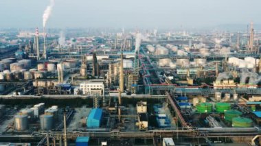 Havadan görünümü petrol rafinerisi, rafineri tesisi, rafineri fabrika