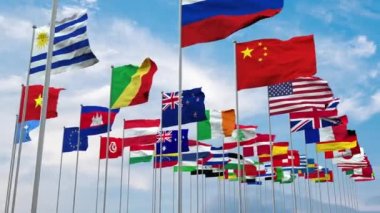 Dünyanın 3 boyutlu illüstrasyon bayrakları