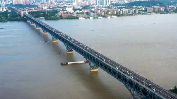 Ciudad Nanjing Provincia Jiangsu Paisaje Urbano Construcción Puente Del Río — Vídeo de stock