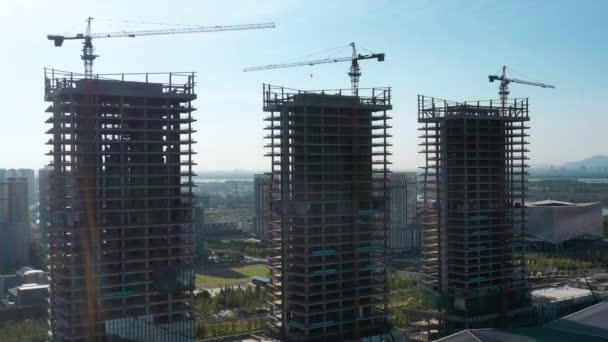 Aerial View Busy Industrial Construction Site — Stock Video